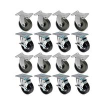 Kit 16 un roda rodízio fixo giratório freio polipropileno 4"