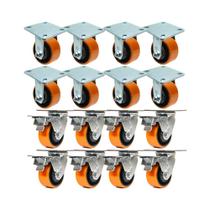 Kit 16 un roda rodízio fixo giratório trava ferro pu 3 poleg