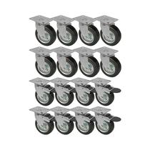 Kit 16 un roda rodízio giratório freio trava borracha 3 pole