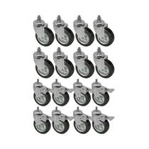 Kit 16 un roda rodízio rosca giratório trava borracha 3" Kit 16 un roda rodízio rosca giratório trava borracha 3"