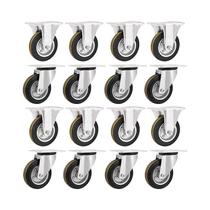 Kit 16 un rodízio fixo giratório borracha preta 5" 127mm