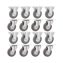 Kit 16 un rodízio roda fixo giratório borracha cinza 4" 60kg Kit 16 un rodízio roda fixo giratório borracha cinza 4" 60kg