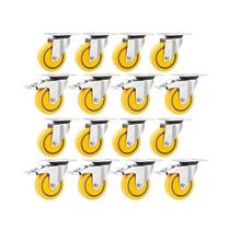Kit 16 un rodízio roda giratório freio pvc amarela 4" 101mm
