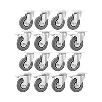 Kit 16 un rodízio roda giratório freio pvc cinza 3" 76mm