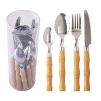 Kit 160 Talheres Faca Garfo Colher em Inox Plástico Bambu