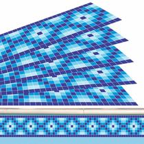 Kit 17 Adesivos Piscina Azulejo Quadriculado Zig Zag Azul 100x15cm