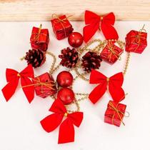 Kit 17 Enfeites Pinha Laço Bola Pendente Para Árvore Natal Decoração