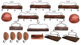 Kit 17 peças madeira rústica banheiro acessórios porta toalha shampoo saboneteira papeleira Kit 17 peças madeira rústica banheiro acessórios porta toalha shampoo saboneteira papeleira