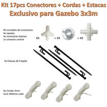 KIT 17pcs - 4 Estacas (MOD101326) + 9 Conectores Reposição Gazebo3x3mts + 4 Cordinhas KIT 17pcs - 4 Estacas (MOD101326) + 9 Conectores Reposição Gazebo3x3mts + 4 Cordinhas