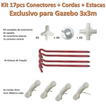 KIT 17pcs - 4 Estacas (MOD101331) + 9 Conectores Reposição Gazebo3x3mts + 4 Cordinhas