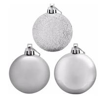 Kit 18 Bola De Natal Mista Prata 6cm Pendente Para Árvore Enfeite Kit 18 Bola De Natal Mista Prata 6cm Pendente Para Árvore Enfeite