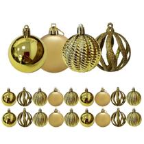Kit 18 Bolas de Natal Douradas Luxo 6cm Texturas Mistas Fosca, Espelhada, Glitter e 3D Premium