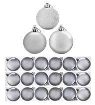 Kit 18 Bolas De Natal Mista 8cm Prata Decoração Árvore