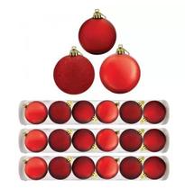 Kit 18 Bolas De Natal Mista 8cm Vermelha Decoração Árvore