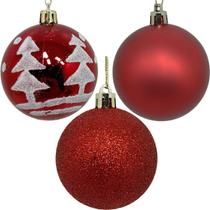Kit 18 Bolas Enfeite Natalino Árvore Natal Vermelho Glitter Kit 18 Bolas Enfeite Natalino Árvore Natal Vermelho Glitter