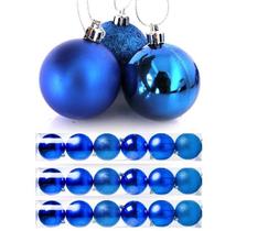 Kit 18 Bolas Natal Mista Glitter, Fosca, Lisa Azul Royal 7cm - Master Christmas