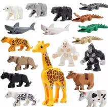 Kit 18 Bonecos Animais De Blocos De Montar Safari Animal