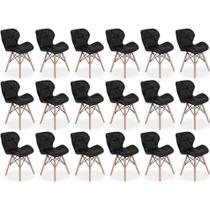 Kit 18 Cadeiras De Jantar Charles Eames Slim Wood Estofada - Preto Kit 18 Cadeiras De Jantar Charles Eames Slim Wood Estofada - Preto