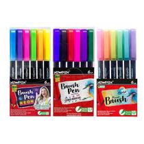 Kit 18 Caneta Brush Pen Vintage Tons Pasteis Neon Ponta