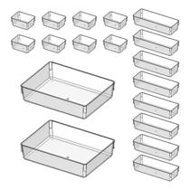 Kit 18 Cestos Organizadores de Gavetas Multiuso Modular Acrilico Cristal Porta Maquiagem