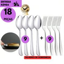 Kit 18 Jogo Talheres de Sobremesa Inox Garfo + Colher Alta Durabilidade Para Bolos Tortas Sorvete Kit 18 Jogo Talheres de Sobremesa Inox Garfo + Colher Alta Durabilidade Para Bolos Tortas Sorvete