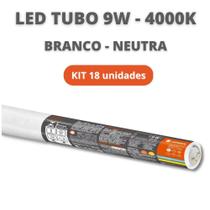 Kit 18 lampadas led tubular t8 9w 60cm branco neutro osram