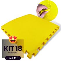 Kit 18 Placas Tapete Infantil EVA Estilo Piso Tatame 50x50cm 10mm (4,5 m²) Emborrachado Crianças Bebes Exercícios c/ Encaixe + Bordas Acabamento