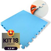 Kit 18 Placas Tapete Infantil EVA Estilo Piso Tatame 50x50cm 10mm (4,5 m²) Emborrachado Crianças Bebes Exercícios c/ Encaixe + Bordas Acabamento