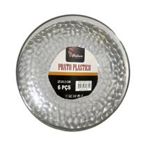 Kit 18 Pratos Jantar Redondo Acrílico Borda Prata 25cm Kit 18 Pratos Jantar Redondo Acrílico Borda Prata 25cm