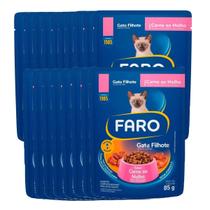 Kit 18 Sachê De Ração Úmida Para Gato Filhote Sabor Carne Ao Molho 85g Faro