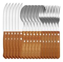 Kit 18 Talheres Garfo Faca Colher Inox Cabo Madeira Jantar