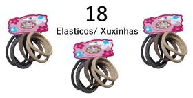 Kit 18 Unidades Liga Elástico Meia Xuxinha Preto Marrom e Bege com Glitter para Prender os Cabelos