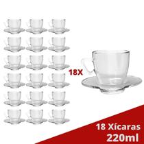 Kit 18 Xícaras Chá 220mL Mesa Posta Transparente C/ Pires