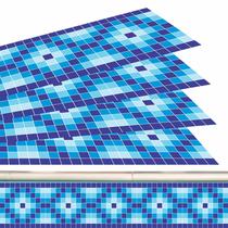 Kit 19 Adesivos Piscina Azulejo Mosaico Quadriculado Azul 100x20cm