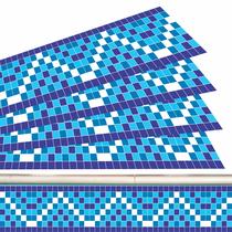 Kit 19 Adesivos Piscina Azulejo Mosaico Ziguezague Azul 100x20 Cm