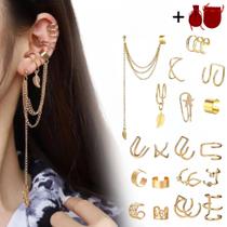 Kit 19 Brincos de Pressão Femininos Argola Dourado e Prateado