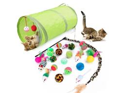 Kit 19 Brinquedos de Gatos Com Túnel 50cm + Varinha
