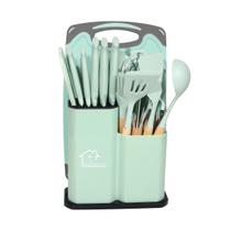 Kit 19 Pçs Utensílios Cozinha Silicone Madeira Concha Tábua