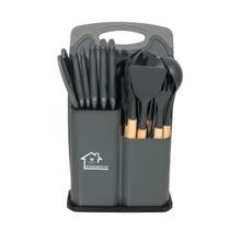 Kit 19 Pçs Utensílios Cozinha Silicone Madeira Concha Tábua