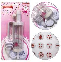 Kit 19 Peças Linha Confeiteiro para Biscoito com Bisnaga + 6 Bicos + 12 Moldes