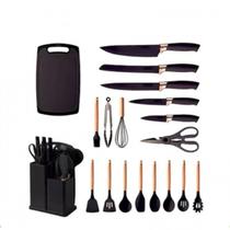 Kit 19 Peças Utensílios Acessórios Cozinha Silicone Tábua Conchas Facas