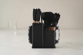 Kit 19 Utensílios De Cozinha Com Cabo De Madeira E Silicone