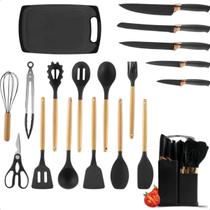 Kit 19 Utensílios Silicone De Cozinha Facas Tabua De Cortar