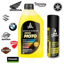 Kit 1L Aditivo Radiador Moto Amarelo Pronto Uso + Spray Lubrificante Corrente Tirreno Chain Lube 200ml Repele Poeira Kit 1L Aditivo Radiador Moto Amarelo Pronto Uso + Spray Lubrificante Corrente Tirreno Chain Lube 200ml Repele Poeira