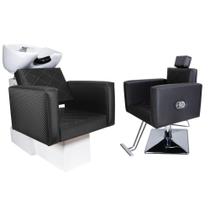 KIT 1Lavatório Evidence cuba Porcelana 1 Cadeira Reclinável Base Quadrada Preto 3D