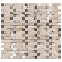 Kit 1m² Pastilha de Vidro Mesclada 34cm x 34cm Bege/Travertino/Aço Inox Glass Mosaic Kit 1m² Pastilha de Vidro Mesclada 34cm x 34cm Bege/Travertino/Aço Inox Glass Mosaic