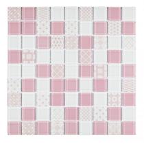 Kit 1m² Pastilha de Vidro Patchwork 29cm x 29cm Branco/Rosa Glass Mosaic Kit 1m² Pastilha de Vidro Patchwork 29cm x 29cm Branco/Rosa Glass Mosaic