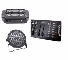 Kit 1par led slim 54x3w rgbwa 1mini moving spider 8x65 rgbw dmx 512