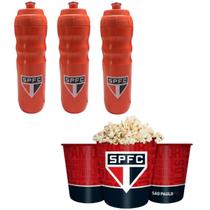 Kit 1Un Balde Pipoca Grande 2,5L + 3 Squeeze Garrafinha