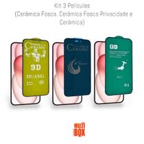 Kit 1UN Película De Cerâmica + 1UN Película Fosca 9D + 1UN Película Fosca Privacidade P/ Iphone 15